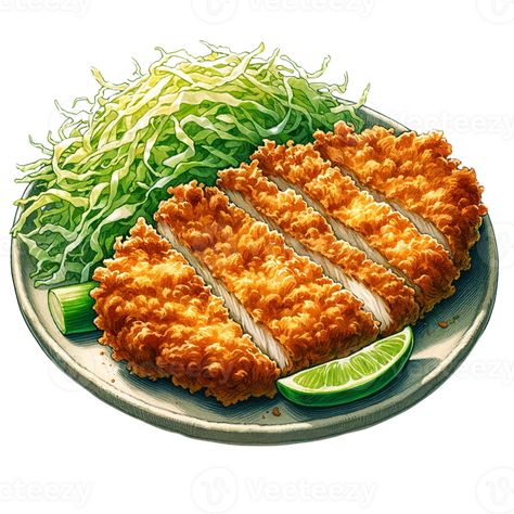 Popular Japanese menu Tonkatsu Pork Cutlet watercolor clipart Pork Illustration, Tonkatsu Pork, Pork Tonkatsu, Dnd Food, Pork Cutlet, Japanese Menu, Pork Cutlets, How To Cook Pork, Foods Recipes