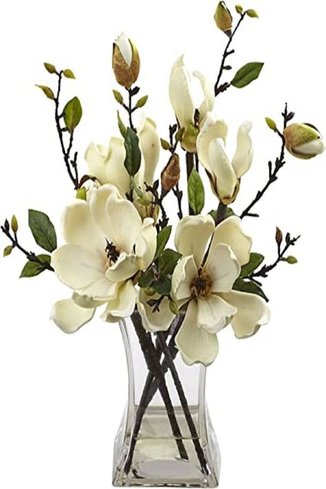 Magnolia Centerpiece, Flower Arrangements Artificial, Flowers Australia, White Flower Arrangements, Artificial Floral Arrangements, Faux Flower Arrangements, White Magnolia, Artificial Leaf, Artificial Silk Flowers