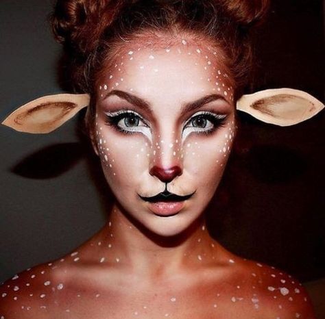 Festival Makeup Tutorial, Fantasy Make-up, Deer Makeup, Festival Makeup Rave, Halloween Make-up Looks, Festival Makeup Glitter, Animal Makeup, Halloween Makeup Ideas, Cool Halloween Makeup