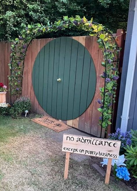 Lord Of The Rings Photo Booth, The Shire Birthday, Lord Of The Rings Cornhole Boards, Hobbit Door Backdrop, Lord Of The Rings Trunk Or Treat Ideas, 1st Birthday Lord Of The Rings, Lotr Trunk Or Treat, Lotr Halloween Decor, The Shire Birthday Party