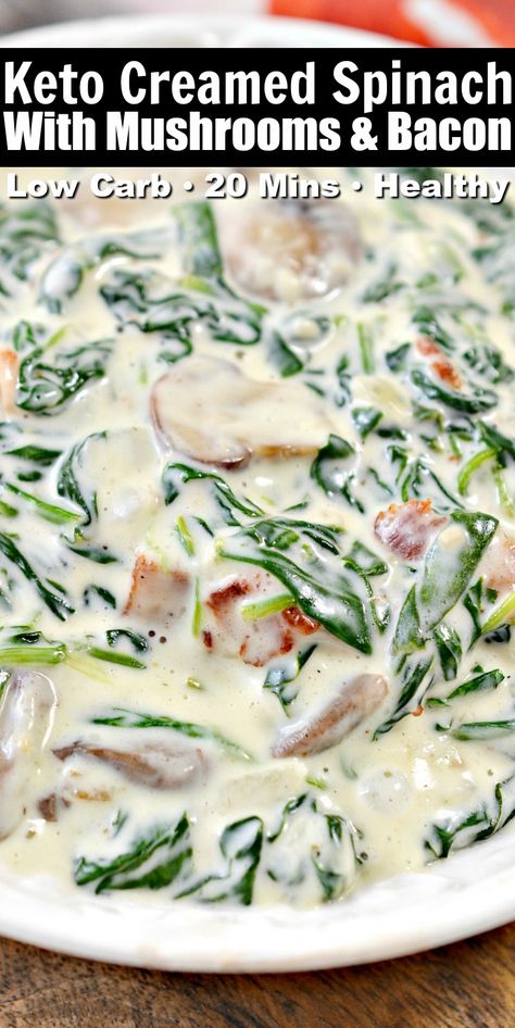 Keto Creamed Spinach, Meal Planning Recipes, Keto Mushrooms, Creamed Spinach Recipe, Spinach Soup Recipe, Keto Holiday Recipes, Spinach Recipe, Keto Cream, Fitness Plans