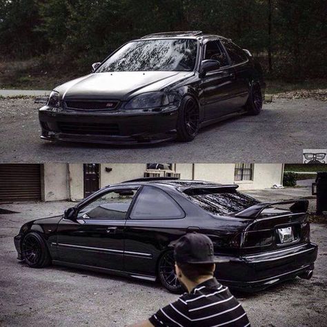 Blacked Out Honda Civic, Ek Coupe, Civic Jdm, Honda Civic Vtec, 1999 Honda Civic, Honda Vtec, Honda Civic Car, Civic Ek, Black Honda