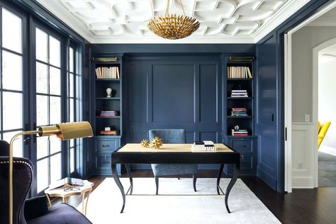 Black Wall Decor, Hale Navy, Blue Office, Blue Paint Colors, Home Office Lighting, Leather Office Chair, Home Office Space, Kitchen Cabinets In Bathroom, Trendy Home