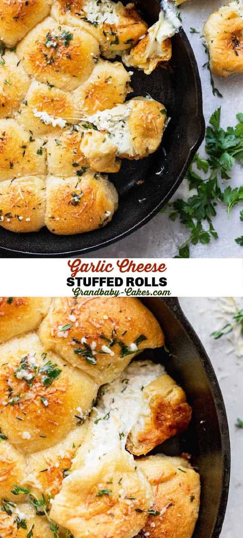 Garlic Cheese Stuffed Rolls Cheese Stuffed Rolls, Garlic Butter Rolls, Stuffed Rolls, Butter Rolls, Garlic Rolls, Bread Rolls Recipe, Homemade Dinner Rolls, Wholesome Recipes, Garlic Cheese