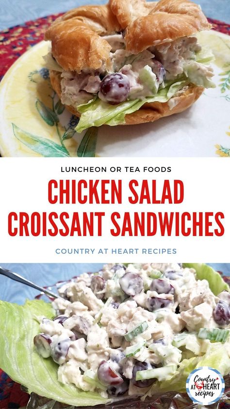 Croissant Sandwiches, Sandwiches Chicken, Chicken Salad Croissant, Recipes Sandwiches, Croissant Sandwich, Heart Recipes, Sandwich Fillings, Evening Dinner, Tea Party Food