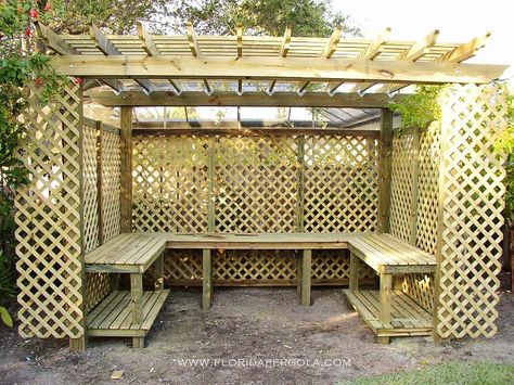 Pergola Wrapped with Lattice as an Orchid House Large Trellis, Rustic Arbor, Cabin Garden, Arbor Bench, Orchid House, Grape Plant, Gazebo Plans, Build A Frame, Shade House