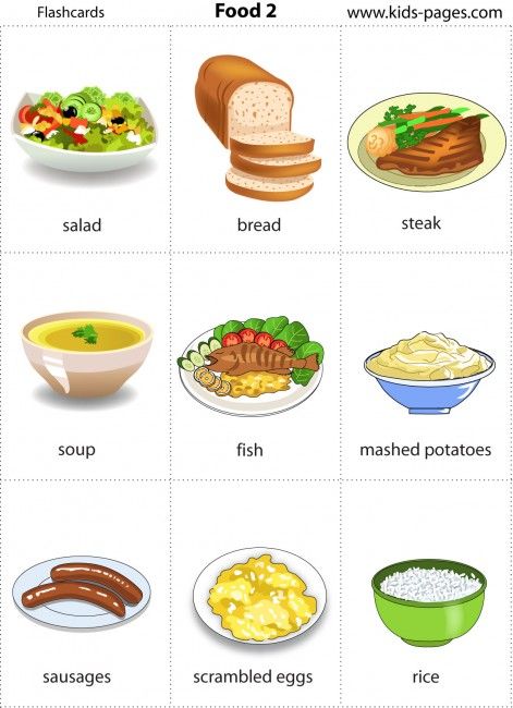 Kids Pages - Food 2                                                                                                                                                     More Georgian Language, Food Flashcards, Esl Vocabulary, Learning English For Kids, Flashcards For Kids, Kids Pages, English Vocab, Kids English, Printable Flash Cards