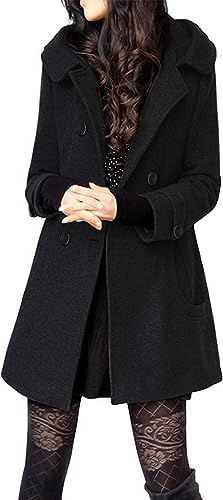 Amazon.com: Tanming Women's Warm Double Breasted Wool Pea Coat Trench Coat Jacket with Hood (Medium, Black Cotton) : Clothing, Shoes & Jewelry Dress Coat Outfit, Trenchcoat Style, Mode Mantel, Long Peacoat, Wool Pea Coat, Pea Coats Women, Peacoats, Trench Coat Style, Peacoat Jacket