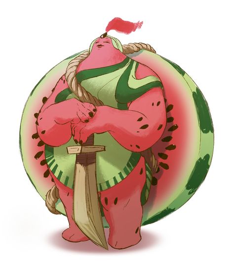 Watermelon Monster, Worldbuilding Inspiration, Watermelon Drawing, Watermelon Girl, Watermelon Plant, Watermelon Slice, Fruit Design, Mythological Creatures, Got Your Back