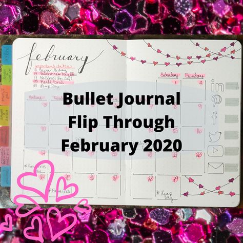 Flip through my February Bullet Journal Pages. YouTube Video included! Journaling February, Journal Flip Through, Bullet Journal Month Cover February, Febuary Spreads Bullet Journal, Bullet Journal Flip Through, May Bullet Journal, February Bullet Journal, Bullet For My Valentine, Heart Themed