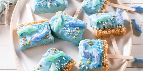 Shark Week Recipes, Shark Week Party, Krispie Treats Recipe, Star Sprinkles, Blue Food Coloring, Shark Party, Blue Food, Viewing Party, Shark Birthday