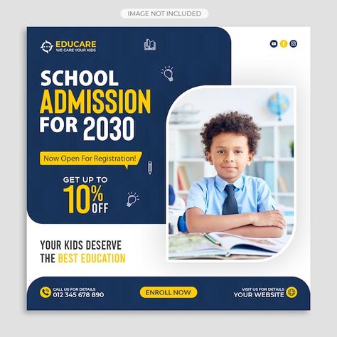 School Banner Design Ideas, Education Flyer, Banner School, School Advertising, Free Social Media Templates, Education Banner, School Flyer, Banner Web, Types Of Social Media