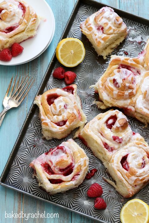 Raspberry Sticky Buns, Lemon Sticky Buns, Lemon Glaze Recipe, Sticky Buns Recipes, Baking Buns, Raspberry Recipes, Lemon Glaze, Sweet Lemon, Sticky Buns