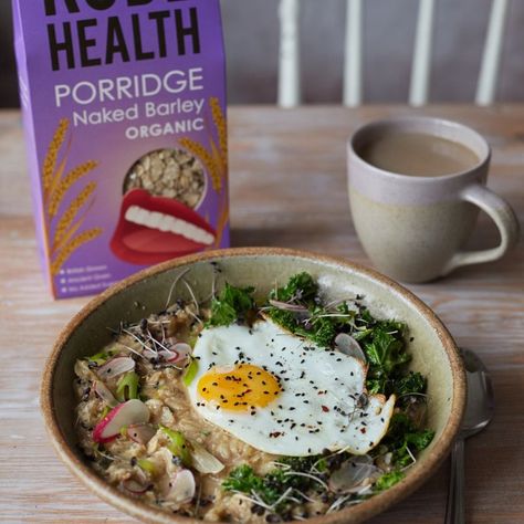 Miso, Barley Porridge With Winter Greens - Claire Justine Barley Breakfast, Barley Porridge, Vegan Frosting, Winter Greens, Nigella Seeds, Egg Dish, Watercress, Savory Breakfast, Fried Egg