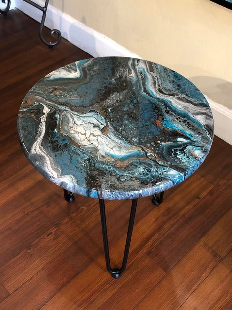 Acrylic poured table with resin coating Rave Warehouse, Ideas For Coffee Tables, Acrylic Paint Ideas, Love Acrylic Painting, Table Acrylic, Epoxy Projects, Epoxy Ideas, Top Paintings, Acrylic Pouring Techniques