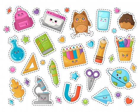 Pegatinas de regreso a la escuela kawaii... | Premium Vector #Freepik #vector #escuela #bebe #ninos #educacion School Kawaii, School Equipment, Cute Cartoon Characters, School Stickers, Kawaii Stickers, Graphic Editing, Invitation Card Design, Vintage Greeting Cards, Kimetsu No Yaiba