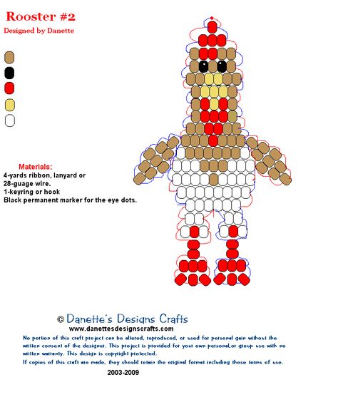 Chicken Pony Bead Pattern, Pony Bead Chicken, Free Pony Bead Animal Patterns, Bead Buddy Patterns, Bead Pets Pattern Easy, Bead Animals Patterns Easy, Beaded Keychains Patterns, Bead Pets, Diy Earrings Dangle