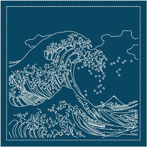 Sashiko Pattern, Embroidery Tips, Japanese Quilts, Embroidery Sampler, The Great Wave, Sashiko Embroidery, Stitching Techniques, Pola Sulam, Mt Fuji