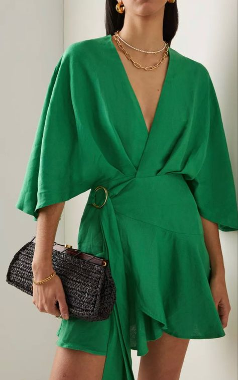 Aesthetic Dress Outfit, Wrap Dress Outfit, Honeymoon Dress, Green Wrap Dress, Magnolia Dress, Aesthetic Dress, Outfits Dress, Outfits Dresses, Linen Fashion