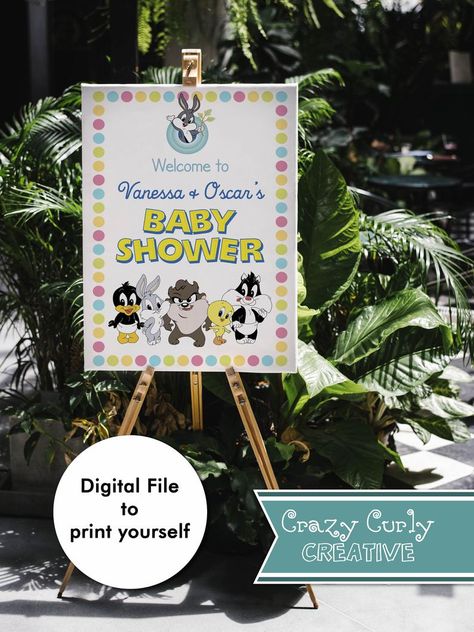 Baby Looney Tunes Personalized Digital Party Sign // Baby | Etsy Cute Gender, Baby Shower Theme Decorations, Baby Looney Tunes, Poster Cute, Gender Reveal Party Decorations, Baby Shower Sign, Shower Welcome Sign, Shower Sign, Baby Shower Welcome Sign