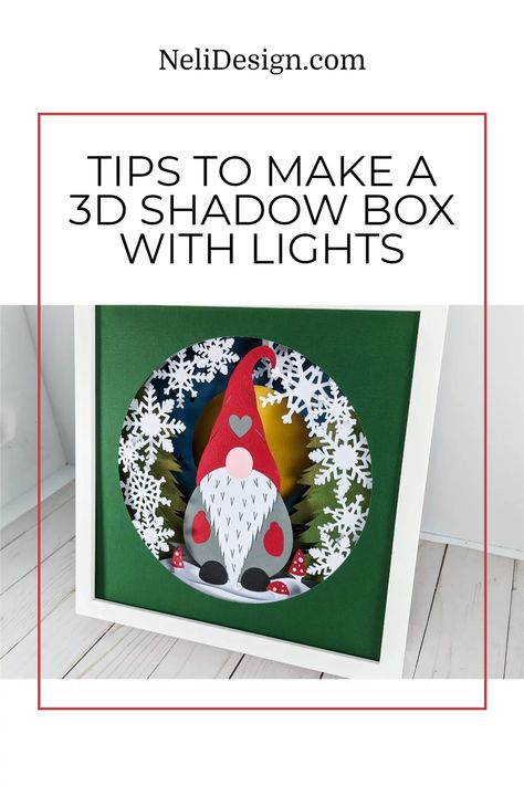 Winter Shadow Box Ideas Diy, 3d Layered Paper Art Christmas, 3d Paper Cricut Projects, Cricut Christmas Shadow Boxes, Gnome Shadow Box Ideas, 3d Christmas Paper Craft, Lighted Shadow Box Ideas Diy, 3d Lighted Shadow Box Cricut, Framed Paper Art