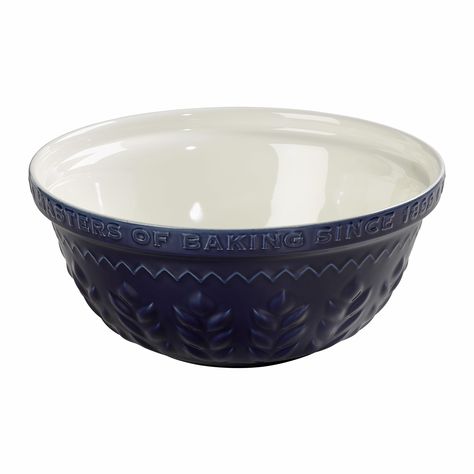 Our latest addition of stoneware is this stunning Indigo 30cm Mixing Bowl, from the Tala Indigo and Ivory range. Thoughtful touches include the Tala brand name embossed around the rim, evoking feelings of nostalgia with the vintage design. The wide rim allows plenty of room to mix ingredients thoroughly inside this bowl.  A Natural Corn flour design around the body of the bowl is also one of its main features, both attractive and enhancing.. Corn Design, Cake Decorating Equipment, Ivory Interior, Ceramic Mixing Bowls, Stainless Steel Mixing Bowls, Mason Cash, Ears Of Corn, Cling Film, Blue Bowl