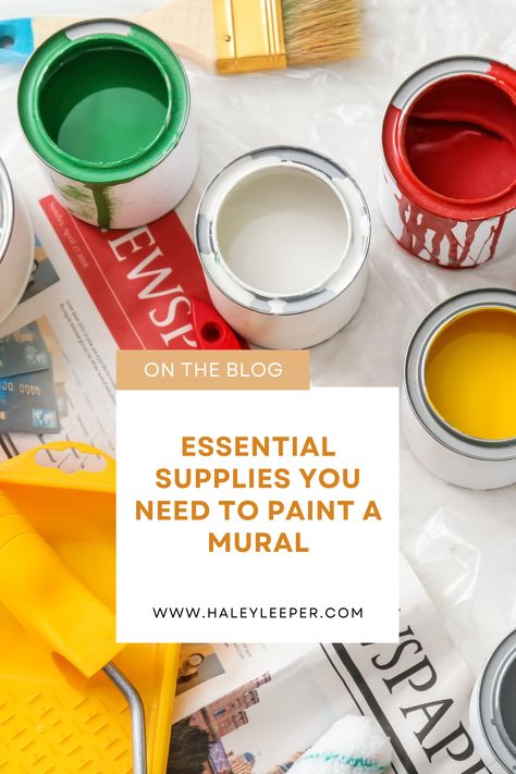 Starting mural artworks can be overwhelming especially if you have no idea what tools and supplies to use. Don't fret, I'll be sharing my top essential supplies you need to paint a mural. Read more here ➡️ How To Paint A Mural On A Wall, Mural Supplies, Mural Tips, Mural Tutorial, Outdoor Wall Paint, Tools For Painting, Simple Mural, Paint A Mural, Hand Painted Murals