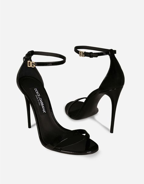 Patent leather sandals Black Heels Aesthetic Vintage, Luxury Brand Heels, Designer Heels Aesthetic, Dark Heels, Dagger Heels, Iconic Heels, Luxurious Heels, Dolce And Gabbana Heels, Black Heels Sandals