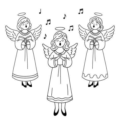 Christmas Angel. Set of Linear Illustrations of Angels. Angel Sings a Christmas Song. Black and White Outline Illustration. Christmas Doodles. Angel Outline, Angels Singing, Angel Clipart, Black And White Outline, Illustration Christmas, Angel Drawing, Outline Illustration, Christmas Doodles, Making Crafts