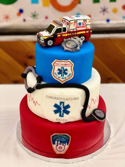 FDNY EMS retirement cake Ems Party Ideas, Emergency Services Cake, Paramedic Graduation Party Ideas, Firefighter Retirement Cake, Paramedic Party Ideas, Paramedic Cake, Paramedic Graduation Party, Ems Cake, Paramedic Party