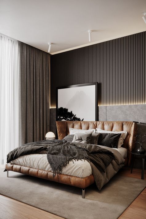 PLEASURE/* on Behance Male Bedrooms, Modern Masculine Bedroom, Christmas Room Ideas, Men's Bedroom Design, Male Bedroom Ideas, Masculine Interior Design, Holiday Room Decor, Artist Bedroom, Holiday Bedroom