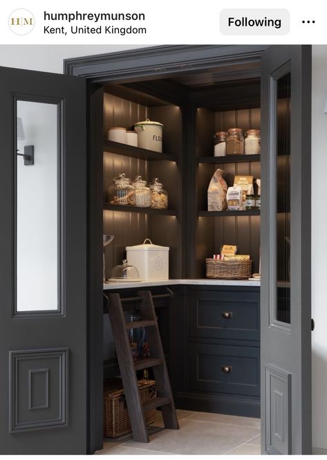 Larder Organisation, Pantry Redesign, Ivy Kitchen, Second Kitchen, Pantry Interior, Pantry Inspiration, House Pantry, Door Colour, Pantry Laundry Room