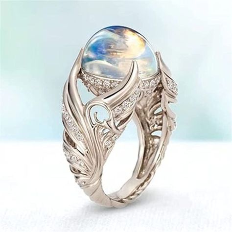 Womens Rings Unique, Moonstone Ring Sterling Silver, Unique Diamond Engagement Rings, Womens Rings Fashion, Magical Jewelry, Cz Jewelry, Men's Jewelry Rings, Fantasy Jewelry, Pretty Jewellery