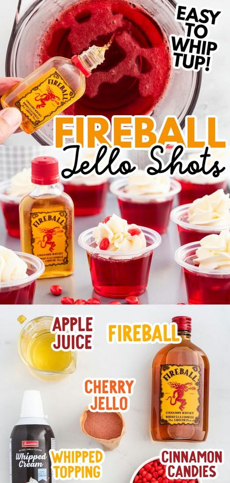 Fireball Jello Shots Jello Shots Fireball, Fireball Jello Shots Recipe, Fireball Jello Shots, Cherry Jello Shots, Fireball Recipes, Shots Alcohol Recipes, Christmas Jello, Jello Shots Recipe, Easy Party Drinks