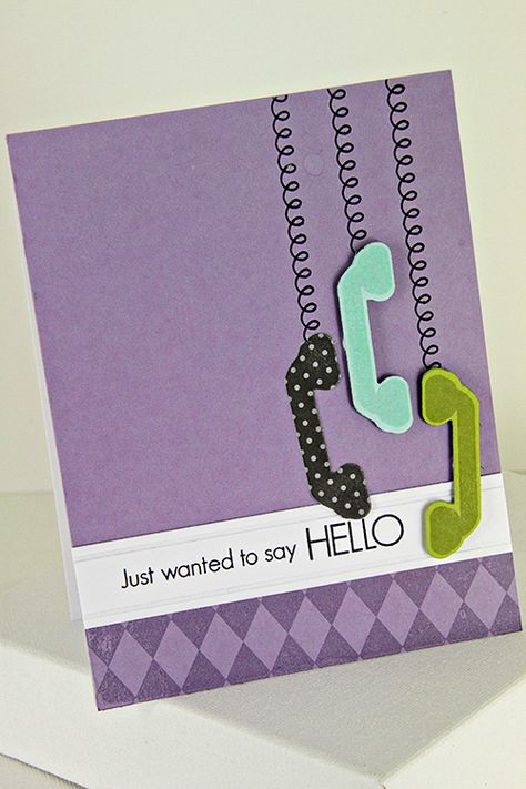 Hanging Phones Hello Card by Erin Lincoln for Papertrey Ink (May 2012) Black Things, Papertrey Ink Cards, Hello Cards, Cricut Cards, Papertrey Ink, Friendship Cards, Card Tags, Creative Cards, Paper Cards