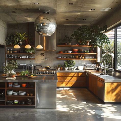 Industrial Kitchen Home Design, Kitchen Interior Industrial, Industrial Kitchen At Home, Home Industrial Kitchen, Kitchen Interior Aesthetic, Industrial Kitchen Design Inspiration, Industrial House Interior Design, Restaurant Style Kitchen, Industrial Interior Design Kitchen