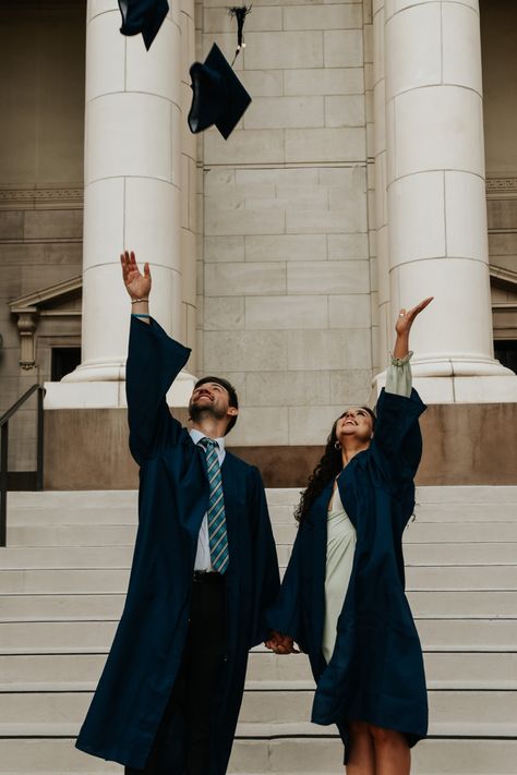 Graduation Pose For Couples, Graduation Picture With Husband, Cap And Gown Photos Couple, Couple Poses For Graduation, Graduation Pictures With Partner, Grad Pic Couple, Graduation Photography Couples, Couple Grad Poses, Grad Photo Poses Couple