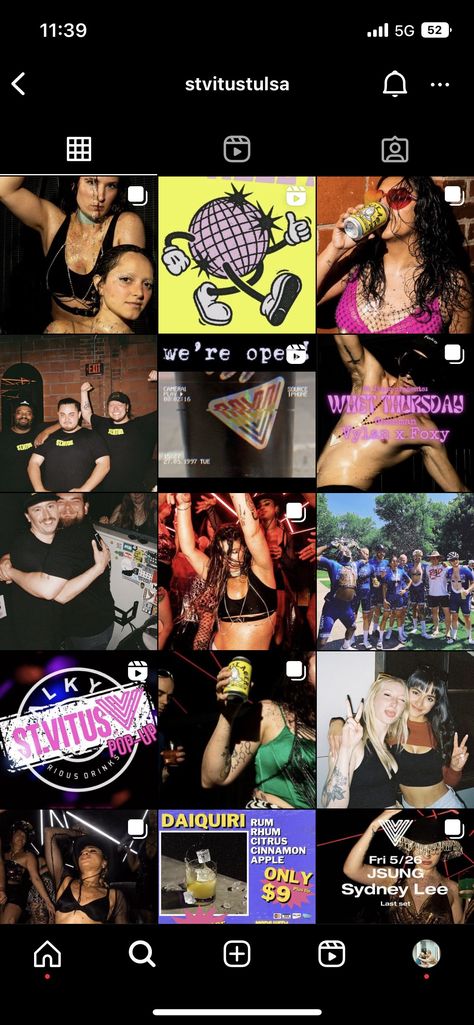 Instagram feed for disco club in smaller city. Party feeling highlighting bar-goers Nightclub Instagram Feed, Music Artist Instagram Feed Ideas, Night Club Instagram Feed, Music Instagram Feed, School Club Instagram Feed, Band Instagram Feed, Club Instagram Feed, Bar Instagram Feed, Bar Social Media Design