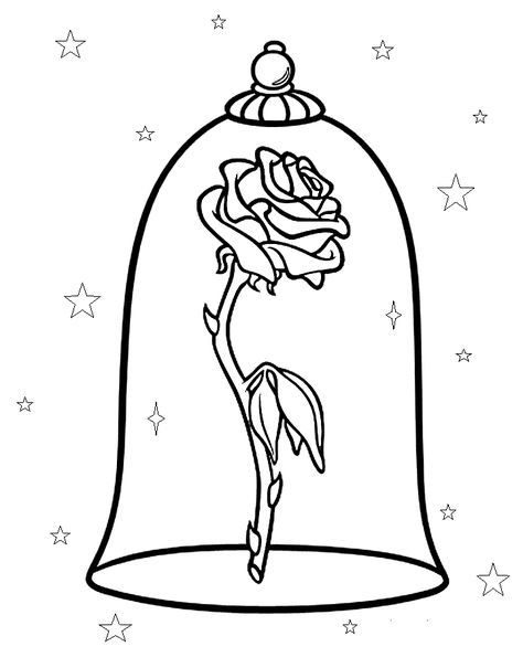 Beauty And The Beast Rose Drawing, Beauty And The Beast Drawing, Rose Drawing Simple, Beauty And The Beast Rose, Rose Coloring Pages, Disney Belle, Drawing Faces, Svg Images, Pencil Drawings Easy