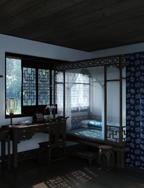 Ancient Chinese Bedroom, Ancient Chinese Room, Chinese Bed, Chinese Bedroom, Traditional Bedroom Design, Chinese Room, Bamboo Decking, Bedroom Arrangement, Yangtze River