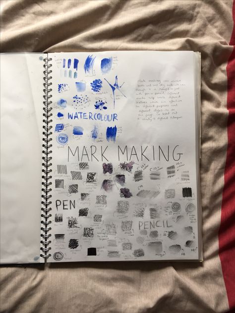 A level sketchbook- mark making Gcse Mark Making Page, Mark Making Page Gcse Art, Mark Making Sketchbook Page, Mark Making Art, A Level Sketchbook, Gcse Sketchbook, Gcse Art Sketchbook, Creative Juice, Observational Drawing