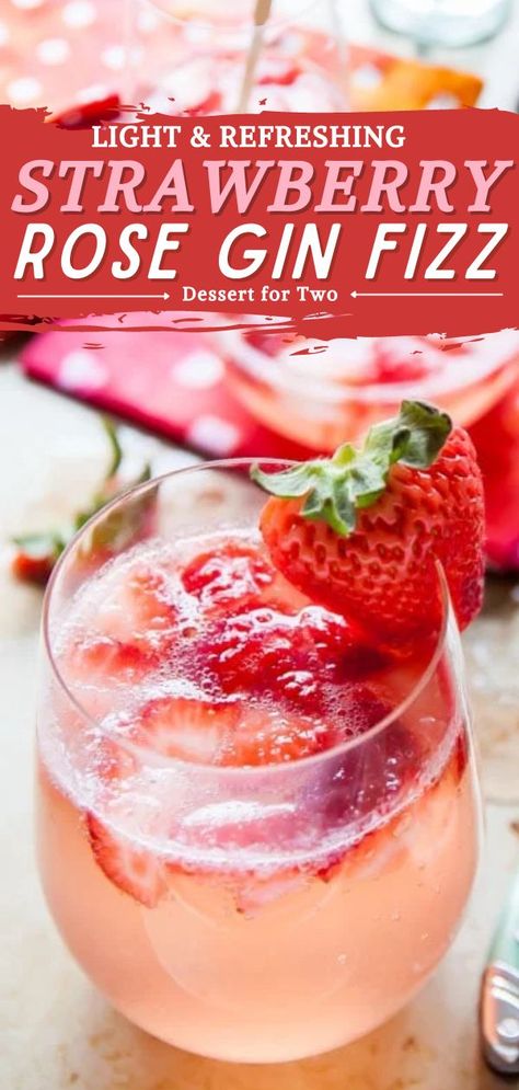 Strawberry Rose Gin Fizz, valentine's day recipes, spring drinks for two Gin Fizz Cocktail, Strawberry Gin, Fizz Cocktail, Fun Summer Drinks, Easy Summer Cocktails, Strawberry Rose, Easy Meals For Two, Recipes With Few Ingredients, Romantic Meals