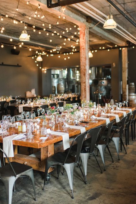 Journeyman Distillery Wedding | Michelle & Steve Distillery Wedding Reception, Distillery Wedding Decor, Journeyman Distillery Wedding, Distillery Wedding, Lake Michigan Wedding, Larkspur Flower, Shattered Dreams, Indoor Reception, Lakeside Wedding