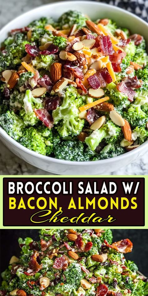 This Broccoli Salad with Bacon, Almonds, and Cheddar is a crunchy, creamy treat! Perfect for picnics or potlucks, it’s packed with flavor and easy to make. 🥦🥓 #BroccoliSalad #BaconLovers #PotluckRecipes #HealthySalads Broccoli Salad With Cheese, Broccoli Bacon Salad Recipe, Crunchy Broccoli Salad, Broccoli Salad With Bacon, Creamy Broccoli Salad, Easy Broccoli Salad, Broccoli Side Dish, Broccoli Salad Bacon, Broccoli Salad Recipe