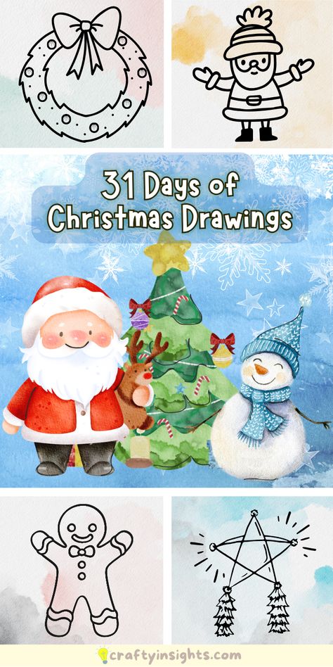 Join the creative community, share your artwork, and let the festive vibes flow. Get ready to unwrap the gift of daily inspiration and make this holiday season truly memorable with 31 Days of Christmas Drawings. Let the artistic festivities begin! christmas drawings ideas | christmas drawings easy | christmas drawings beautiful | christmas drawings easy step by step | christmas drawings snowman | christmas drawings art sketch | christmas drawings pencil sketches | christmas drawings for kids Easy Drawings Christmas Ideas, Simple Christmas Doodles To Draw, Christmas Sketches Ideas, Christmas Cartoon Drawings Easy, Christmas Ornament Drawing Ideas, Drawing Christmas Trees Easy, Christmas Sketch Ideas Creative, Christmas Cartoons Drawings, Easy Things To Draw Christmas