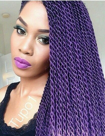 I am in love with purple hair... And i normally dislike purple ...oh well im going purple crazy people Purple Senegalese Twist, Sengelese Twist, Twists Locs, Pink Purple Hair, Purple Braids, Braids Twist, Colour Hair, Colored Braids, Purple Highlights