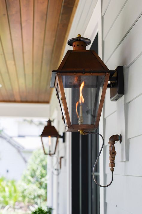 Gas lantern. Gas lantern. Front porch Gas lantern #Gaslantern #porch gas-lantern Cottage Home Company Cottage Style Homes Exterior, Porch Light Fixtures, Copper Lantern, Gas Lamp, Gas Lanterns, Cottage Style Homes, Enchanted Home, Cottage Home, Gas Lights