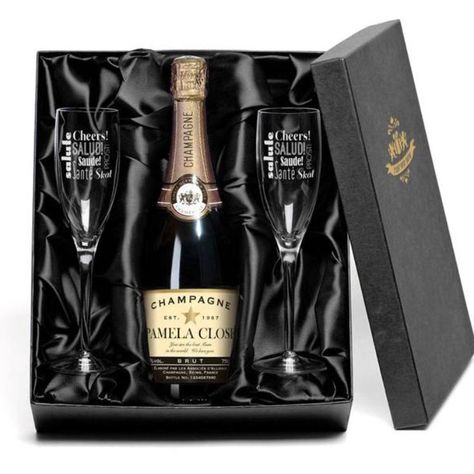 Engagement Gifts: 32 Thoughtful Gift Ideas for Engaged Couples Champagne Gift Set, Personalized Champagne Glasses, Champagne Gift, Champagne Label, Alcohol Gifts, Wine Decor, Gift Packing, Flute Glass, Wine Gift