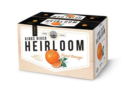 Carton design for Kings River Packing Heirloom navel oranges Fruit Box Design, Carton Box Design, Fruits Packaging, Orange Packaging, Packing Box Design, Apple Packaging, Vegetable Packaging, Carton Design, Labels Design