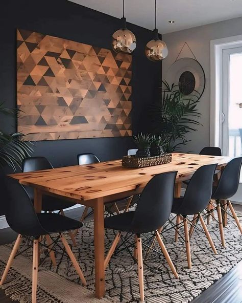 Wall Accent Dining Room, Edgy Dining Room, Mcm Dining Room Ideas, Dinning Room Ideas Modern Minimalist, Townhouse Dining Room Ideas, Boho Modern Dining Room, Dining Room Ideas Modern Contemporary, Dining Room Decor Ideas Modern, Black Dining Room Ideas